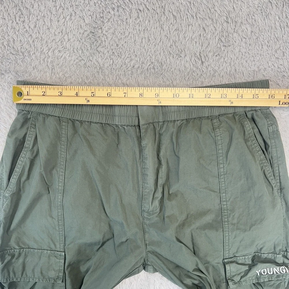 YoungLA Cargo Pants Mens M 32x29 Green Elastic Waist Lightweight Cotton Gorpcore